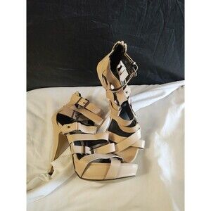 Rock & Republic Tan Strappy Stiletto Heels Gladiator Adjustable Pumps Size 10